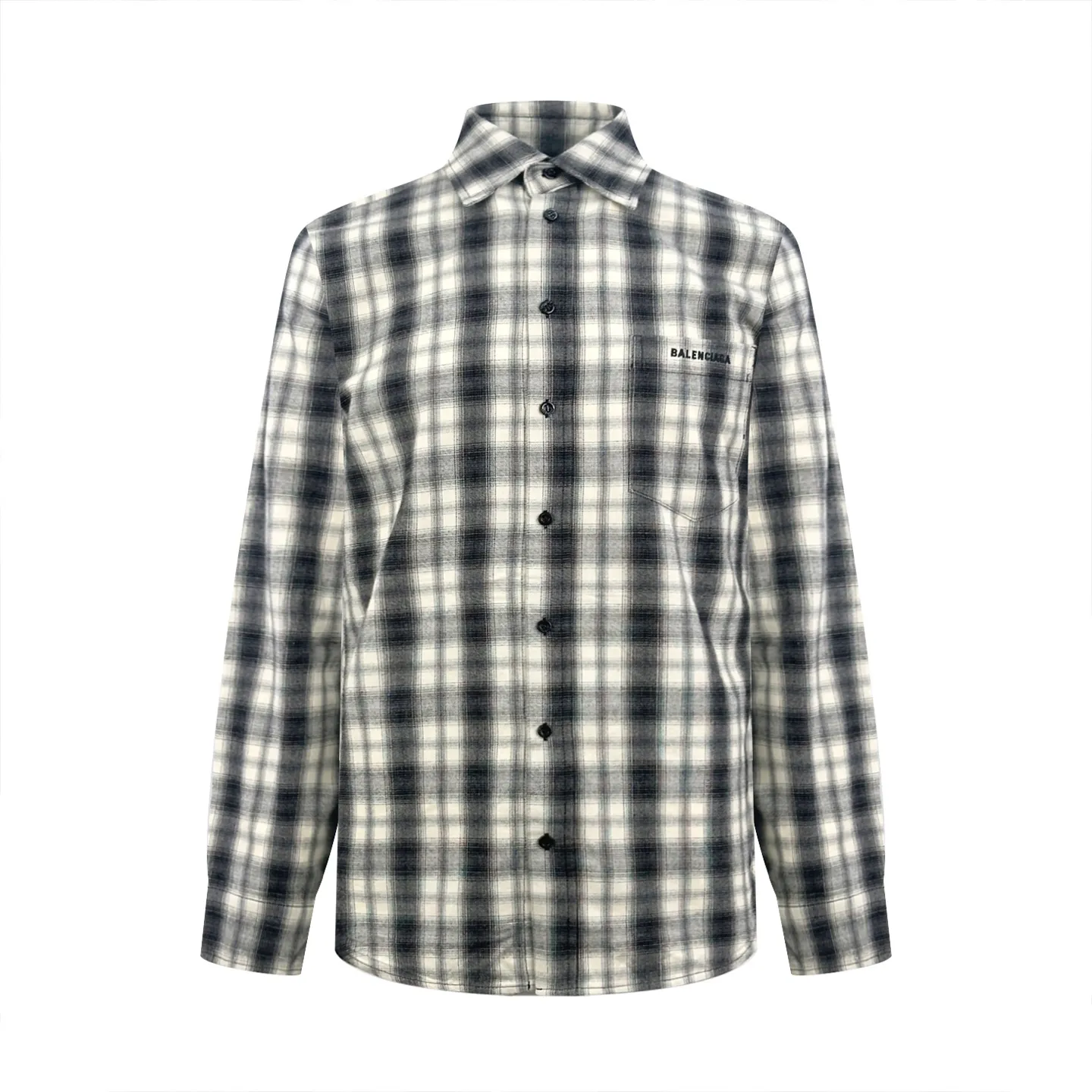 BLCG letter-reading plaid shirt, custom-made dusk-toned textured velvet, soft and smooth, comfortable and skin-friendly, vertical and horizontal Retro plaid spread at random, the rhythm of light and dark flowing, revealing a luxurious and relaxed tone. The neat and orthodox shirt collar outlines calm lines. The left breast pocket is embellished with fine embroidery logo of Balenciaga. The fine stitching is restrained and engraved with the totem of the family. It is not ostentatious but has its own recognition. Loose and stretched body with curved hem, taking into account drape texture and comfortable wearing experience, eliminating excessive publicity, and interpreting the Maison's unique relaxed high-end dressing attitude between the Retro plaid texture. Process 1: Using imported machine embroidery technology, using advanced computer control systems and precise mechanical components to realize Balenciaga embroidery work with high precision and smooth and delicate lines. Process 2: Infrared positioning cutting machine uses infrared transmitters and infrared receivers to achieve precise positioning of materials. The accuracy can reach the micron level to meet the effect of high-precision cutting of plaid alignment. Process 3: The fabrics have been fermented and washed to have a better hand texture. Not easy to deform, not easy to shrink, not easy to fade, and maintain long-term beauty. Accessories: Customized 1:1 BLCG buttons Customized 1:1 BLCG trademark Version: Loose version Size: 42 44 46 48 Style number: AA 685